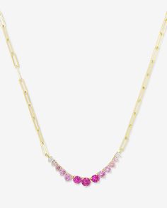 Not Your Basic Graduated Ombré Samantha Tennis Necklace - Gold|Pink Sapphire Ombré Melinda Maria Jewelry, Melinda Maria, Pearl Necklace Earrings, Tennis Chain, Sapphire Color, Tourmaline Necklace, Tennis Necklace, Pink Sapphire, Chain Bracelet