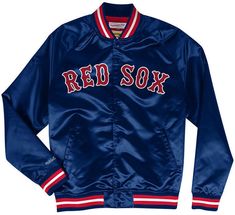 Mitchell & Ness Men Big & Tall Boston Red Sox Lightweight Satin Jacket Blue Varsity Jacket, Light Weight Jacket, Satin Jacket, Vintage Jerseys, Detroit Pistons, Well Groomed Men, Satin Jackets, Plus Size Activewear, Preschool Outfits