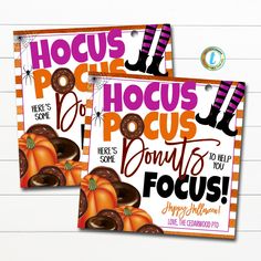 two halloween flyers with chocolate donuts on them