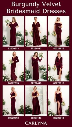 the bridesmaid dresses are all different colors and sizes