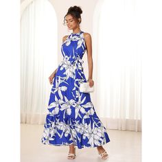 Season:Summer; Fabric:Chiffon,Polyester; Sleeve Length:Sleeveless; Gender:Women's; Style:Casual,Elegant,Hawaiian; Occasion:Date,Wedding,Party; Fit Type:Regular Fit; Dresses Type:Swing Dress,Elegant Dress,Sundress,Chiffon Dress; Pattern:Floral; Design:Pleated,Flowy; Neckline:Halter Neck; Front page:FF; Listing Date:05/17/2024; Dress Length Type:Midi Dress; Print Type:Print Hawaiian Dresses For Women Party, Halter Neck Midi Dress, Cheap Maxi Dresses, Maxi Dress Online, Midi Dress Party, Print Dresses, Floral Chiffon, Dress Elegant, Midi Dress Sleeveless