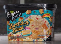 a birthday cake ice cream in a plastic container