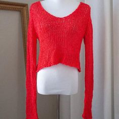 Women's Red Knitted Long Sleeve Sweater New* Never Worn. Brand: Lola Shoetique Size: Medium Length: 17.5 Inches Width: 40 Inches Sleeves: 27 Inches Red Open Knit Top For Fall, Red Knitted Casual Tops, Trendy Red Sweater For Spring, Chic Red Knit Top For Spring, Trendy Textured Knit Red Tops, Red Fine Knit Sweater For Spring, Red Fine Knit Sweater, Red Long Sleeve Open Knit Tops, Fitted Red Knit Top For Spring