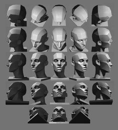 a bunch of heads that are all different shapes and sizes