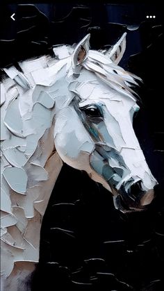 a painting of a white horse with black background