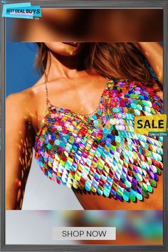 Women Sexy Glitter Leaf Sequins Camisole Top Glamorous Crop Top Tank Top For Summer, Sequin Crop Top Tank For Summer, Beach Season Party Tank Top, Multicolor Sequined Crop Top, Multicolor Sequin Crop Top, Multicolor Camisole Tank Top For Party, Trendy Halter Top For Beach Season Party, Summer Disco Sequin Crop Top, Disco Sequin Crop Top For Summer