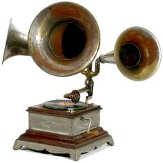 an old fashioned record player with two horns