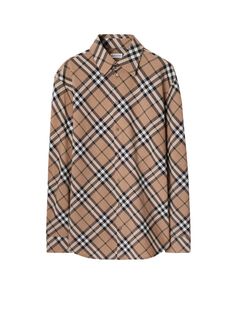 This shirt showcases a timeless check design with a pointed collar and long sleeves. The buttoned cuffs and lateral slits enhance its elegance, making it suitable for both casual and formal events.

- Classic check pattern
- Pointed collar
- Long sleeves
- Buttoned cuffs
- Lateral slits Check Shirts For Women, Darius Garland, Burberry Sweater, Burberry Shirts, Burberry Shirt, Beige Shirt, Sand Beige, Burberry Women, Poplin Shirt