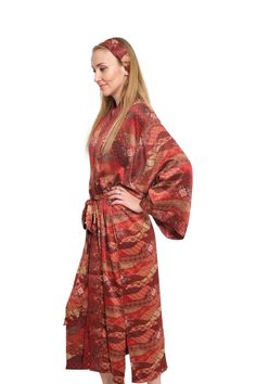 The perfect gift for anyone who loves the finer moments in life, this soft and sexy kimono robe is crafted by hand with strong attention to detail. With a gorgeous print and exclusive stitches, it's perfect for an extended variety of use. Crafted by hand with strong attention to detail which boasts the finest rayon fabric. Rayon is a versatile fabric made from purified cellulose fibers, known to take on the properties of silk.Lightweight and delicate, rayon feels like a smooth breeze on your ski Silk Tie Waist Kimono For Loungewear, Multicolor Kimono For Loungewear In Fall, Multicolor Kimono For Fall Loungewear, Multicolor Fall Kimono For Loungewear, Silk Long Kimono For Loungewear, Multicolor Robe With Kimono Sleeves For Fall, Tie Waist Kimono For Loungewear, Fall Loungewear Robe With Kimono Sleeves, Fall Vacation Robe With Kimono Sleeves