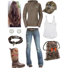 For Work Long Sleeve Hunting Tops For Fall, Women’s Deer Hunting Outfits, White Top And Blue Jeans, Rodeo Fashion, Cute Fall Outfits, Western Outfits