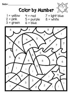 color by number worksheet with an umbrella