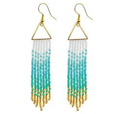 Triangle Frame, Seed Bead Fringe Earrings, Bead Fringe Earrings, Bead Fringe, Dangle Earrings Boho, Orange Turquoise, Beaded Tassel Earrings, Jewelry Making Project, Beaded Dangle Earrings