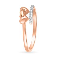 Reinvent romantic expression with the playful linked and bypassing details of this diamond double heart promise ring. Crafted in precious 10K rose gold A pair of sculpted hearts - joined in a link-like design - punctuates one bypassing ribbon. Diamonds line the opposite side to complete the look. This promise ring shines with 1/20 ct. t.w. of diamonds. Rose Gold Double Heart Promise Ring, Rose Gold Promise Ring With Heart Charm, Rose Gold Open Heart Ring For Promise, Elegant Rose Gold Double Heart Rings, Elegant Double Heart Rose Gold Ring, Rose Gold Heart Ring With Diamond Accents, Adjustable Yellow Gold Bypass Promise Ring, Heart Promise Rings, Peoples Jewellers