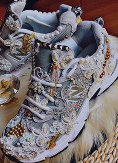 Bedazzled Sneakers, Yarn Shoes, Weird Shoes, Fancy Sneakers, Bride Sneakers, Embellished Sneakers, Bridal Sneakers, Pretty Sneakers, Bridal Shoe