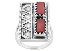 Artisan Collection of India™ Bamboo Coral Sterling Silver Ring. Measures Approximately 0.65"L x 1.15"W. Not Sizeable. Symbolic Adjustable Rectangular Jewelry, Gift Open Ring With Inlay, Red Inlay Rings For Gifts, Rectangular Inlay Jewelry For Gifts, Symbolic Rectangular Jewelry For Anniversary, Unique Rectangular Adjustable Rings, Bamboo Coral, Broken Chain, Pearl Strands