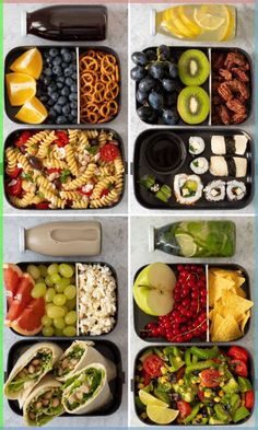 an image of lunch boxes with different foods in them