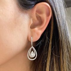 Diamond Layered Teardrop Dangle Earrings - Nuha J Diamond Chain Necklace, Diamond Huggie Earrings, Open Heart Necklace, Teardrop Dangle Earrings, Diamond Dangle Earrings, Climber Earrings, Circle Earrings Studs, Clover Necklace, Bezel Set Diamond