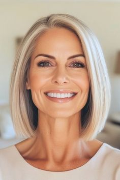 Longer Bob Hairstyles For Fine Hair, Bob For 50 Year Old, Ladies Bob Haircut, Medium Bob For Fine Hair, Blond Bob Haircut, Hairstyles For Long Bob, Hairstyles Bob Medium, Short Bob Cuts For Women, One Length Bob Medium