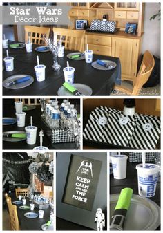 star wars party decorations and decor ideas for the force awaker birthday party, including table settings