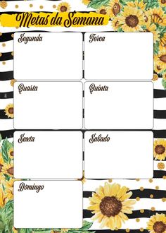 a sunflower themed menu with the names of different foods