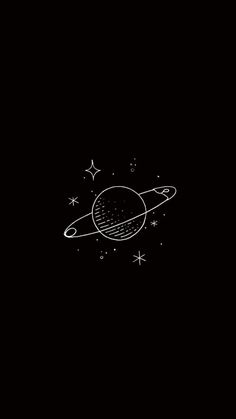 a black and white drawing of an object in the night sky with stars around it