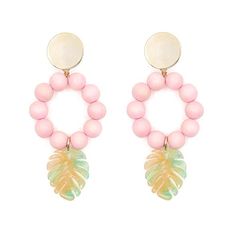 Add a taste of the tropical to your outfit with The LOLA. These hand-crafted earrings will certainly have you dreaming of island life thanks to the marbled acrylic palm leaf drop. In four covetable colorways, there’s a pair for every mood, each adorned with a circular gold post. From sunrise to sunset and wherever you are in the world, say hello to your new favourite statement earrings. Size: 3.5" x 1.6" / 89mm x 40mm Gold-plated pierced earring posts Made from wood and acrylic Designed and hand Pink Resin Jewelry For Summer, Leaf-shaped Earrings For Summer, Summer Pink Resin Jewelry, Trendy Pink Resin Jewelry, Pink Bohemian Earrings For Vacation, Resin Earrings For Summer Beach, Summer Beach Resin Earrings, Pink Bohemian Resin Jewelry, Bohemian Pink Resin Jewelry