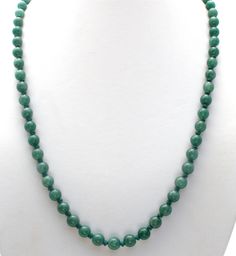 Beaded Vintage Jewellery - This is a hand knotted green Aventurine bead necklace with an enameled sterling silver clasp. The necklace is 26" long, 8 mm wide, weighs 48.3 grams, clasp hallmarked Silver. Green Aventurine, Vintage Jewellery, Bead Necklace, Hand Knotted, Beaded Necklace, Beads, Sterling Silver, Green, Silver