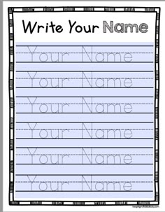 a handwriting paper with the words write your name