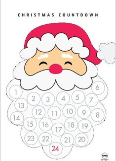 a christmas themed calendar with santa claus's face and numbers on the front page