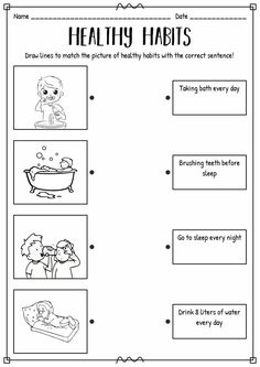 the worksheet for healthy habitts is shown in black and white, with pictures of