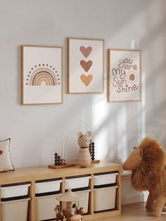 3 Pieces Boho Wall Art  Alpaca Canvas Poster Rainbow Heart Print Pictures Alphabet Poster Prints Sunshine Art Painting Nursery Wall Posters Baby Kids Room Decor No Frame Beige    Fabric  Hanging Painting   Home Decor, size features are:Bust: ,Length: ,Sleeve Length: Beige Rainbow Nursery, Art Painting Love, Girls Boho Bedroom, Kids Bedroom Wall Decor, Sunshine Art, Painting Nursery, Kids Bedroom Art, Toddler Bedroom Girl, Art Alphabet