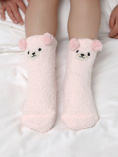 1 Pair Cute Animal Series Socks For Kids Aged 3-16 (Corgi, Panda, Rabbit, Bear, Dinosaur), Embroidered Warm Coral Fleece House Socks, Perfect For Autumn/Winter Pink    Fabric Animal,Cartoon  Medium Stretch  Baby & Kids' Socks & Tights, size features are:Bust: ,Length: ,Sleeve Length: Vogue Kids, Kawaii Socks, House Socks, Pink Socks, Rose Bonbon, Catering Food, Dress Up Dolls, White Socks, Pink Collar