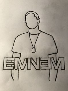 a drawing of a man with the word eminevin written in black on a piece of paper