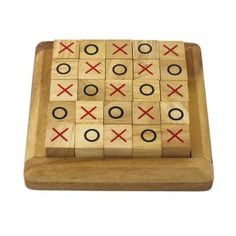 wooden tic - tac - toe game with x and o on it