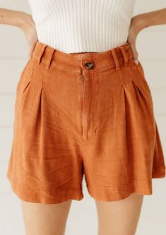 These pleated linen shorts are your daily dose of style. RUNNING BIG SUGGESTED SIZE CHART: SMALL: 4/6 MEDIUM: 7/9 LARGE: 12/14 Model Stats:Model is a US size Small.• Height: 5'4"• Bust: 34B”• Waist: 26”• Bottom Size: 3• Hips: 32”• Inseam: 33” These feature a mineral-washed fabric that shapes a flattering high waist with belt loops and relaxed legs. High-waisted Pleated Shorts For A Day Out, Chic Pleated Cotton Shorts, Trendy Linen Shorts For Summer, Trendy Linen Shorts For Day Out, Spring Linen Pleated Bottoms, Spring Pleated Linen Bottoms, Spring Pleated Shorts With Short Inseam, Pleated Shorts For Spring, Pleated High-waisted Cotton Shorts