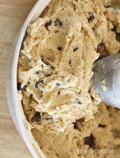 a scoop of ice cream with chocolate chips in it