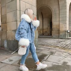 Outfit Con Jeans, Fleece Denim Jacket, Outfits Con Jeans, Woman's Fashion, Streetwear Fashion Women, Cool Street Fashion, Fall Fashion Outfits