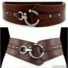 1 Vintage Chic Elastic Waist Belt - Flexible & Durable Pu Leather Belt Color: 1 Coffee With Silver Hardware Elevate Your Style And Make A Statement With This Accessory. This Versatile Belt Is A Medium Size Belt And Is Approximately 31 Inches (Without Any Stretch) In Length And Its Width Is At 2.75 Inches (At The Very Front) And Is 2 Inches All The Way Around. It's: Stylish Vintage Style, 90's/Y2k'ish Adjustable Fashion Accessory For Your Dresses, Coats, Longer Shirts And/Or Sweaters. Questions? Style 90's, Dresses Coats, Leather Wrap Belt, Laser Cut Leather, Boho Belts, Closet Accessories, Studded Belt, Vintage Belts, Brown Silver