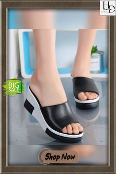 Summer Women Wedge Slippers Platform Flip Flops Soft Comfortable New Casual Shoes Outdoor Beach Sandals Ladies Slides Comfortable Cushioned Slip-ons For The Beach, White Flat Bottom Slip-ons For Summer, Black Cushioned Slip-ons For Summer, Spring Comfortable Wedge Heel Platform Slippers, Spring Comfortable Platform Slippers With Wedge Heel, Comfortable Synthetic Platform Slip-ons, Black Synthetic Slip-ons For Summer, Comfortable Slip-on Sandals For Leisure, Black Slip-ons With Cushioned Footbed For Summer