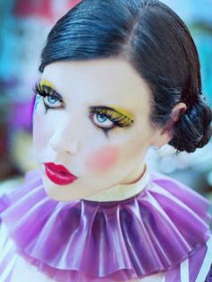 Bright Marionette Makeup!! Surreal Circus, Pretty Clown, Clown Aesthetic, Circus Fashion, Modeling Makeup, Halloween Tricks, Polyvore Items, Theatre Makeup, Female Clown