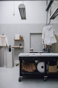 a room that has some clothes on a table