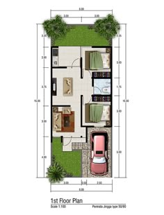 the floor plan for a small house with an attached garage and living room, as well as