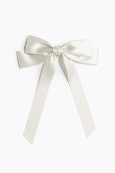 Bow-decorated Hair Clip - White - Ladies | H&M US White Hair Bow, White Hair Accessory, White Hair Bows, Beauty Gift Card, Summer Basics, Baby Outerwear, Metal Hair Clips, Ribbon Hair Bows, Cardigan Sweater Jacket