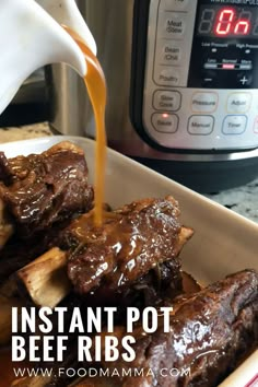 the meal is being prepared in the instant pot with beef ribs and potatoes on it