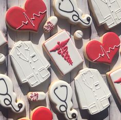 decorated cookies with medical symbols and stethoscopes