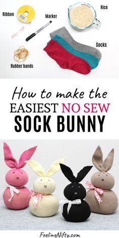 how to make the easyest no sew sock bunny for kids and adults with instructions