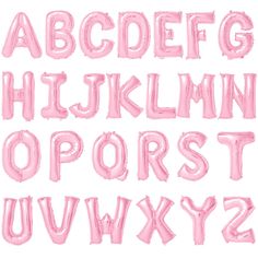 the letters and numbers are made out of air balloons in pink color, on a white background