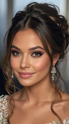 Bride Hair And Makeup Wedding Day, Simple Elegant Wedding Makeup, Arab Wedding Makeup, Elegant Bridal Makeup Brown Eyes, Winter Wedding Makeup, Glam Bride Makeup, Wedding Makeup For Brunettes, Wedding Makeup Bride, Glam Wedding Makeup