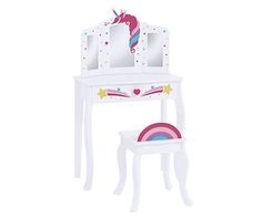 Dream Street Kids Rainbow Unicorn Dress Up Table Set with Mirror | Big Lots Toddler Girl Unicorn Bedroom, Unicorn Room Decor Kids Girls Bedroom, Unicorn Bedroom Ideas Kid Rooms, Unicorn Themed Bedroom Walmart, Unicorn Toddler Room Walmart, Unicorn Themed Bedroom, Girls Room Organization, Purple Accent Wall Kids Room Unicorn, Rainbow And Unicorn Bedding