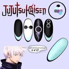 Anime Nails Art Jujutsu Kaisen, Jujitsu Kaisen Nail Art, Gojo Nail Ideas, Gojo Satoru Nails Art, Anime Nail Ideas Jujutsu Kaisen, Gojo Nails Design, Gojo Satoru Nails Design, Gojo Themed Nails, Jjk Nails Designs Gojo